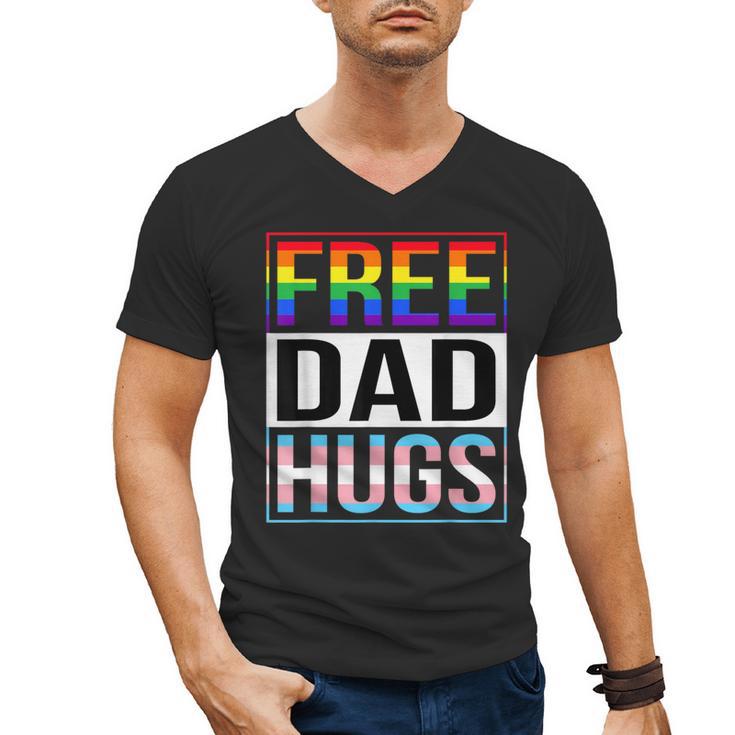 Free Dad Hugs LGBT Gay Pride Month Transgender Rainbow Flag Men's V-Neck T-Shirt