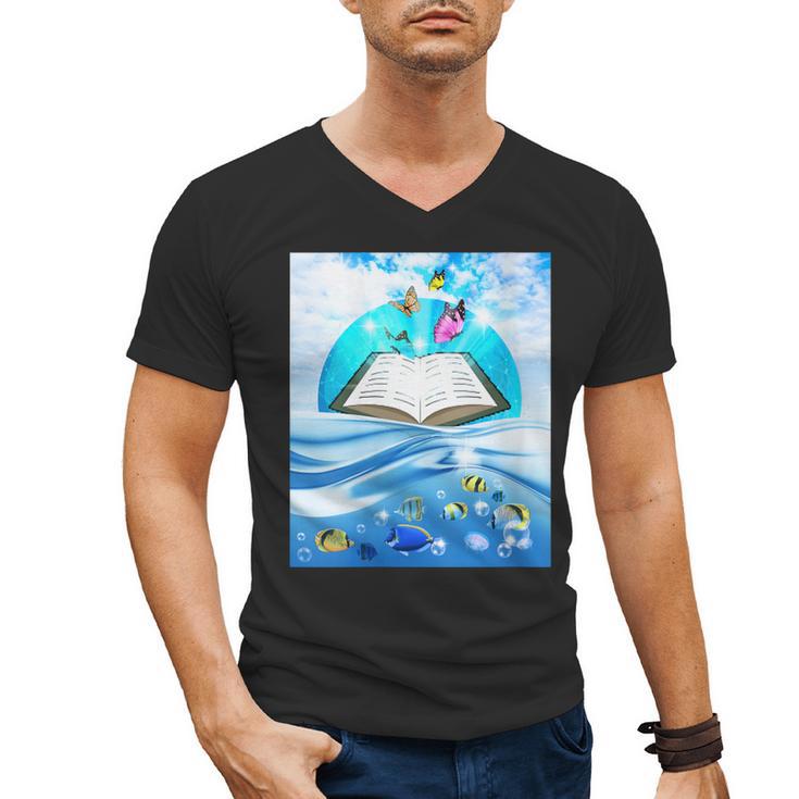 Frutiger Aero Aesthetic Tech Book Butterfly Men's V-Neck T-Shirt