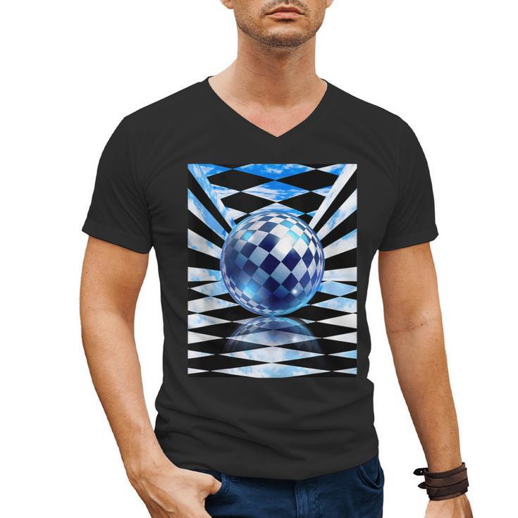 Frutiger Aero Aesthetic Tech Checkered Room Orb Sky Men's V-Neck T-Shirt