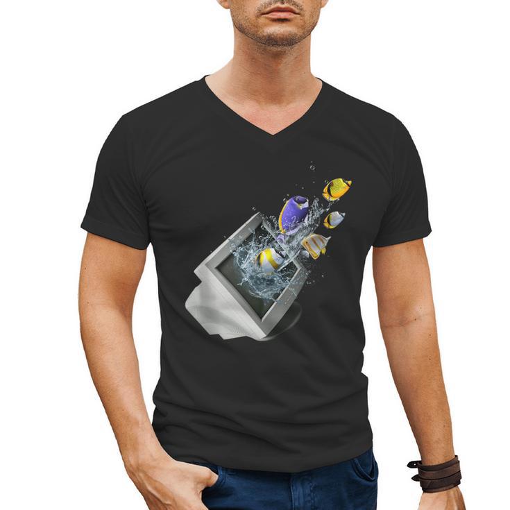 Frutiger Aero Aesthetic Tech Computer Aquarium Fishes Men's V-Neck T-Shirt
