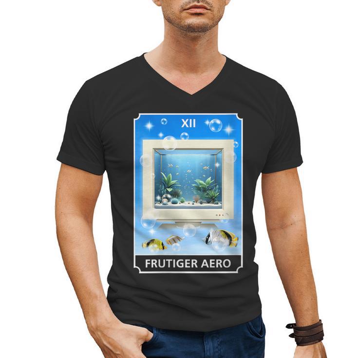 Frutiger Aero Aesthetic Tech Computer Aquarium Tarot Card Men's V-Neck T-Shirt