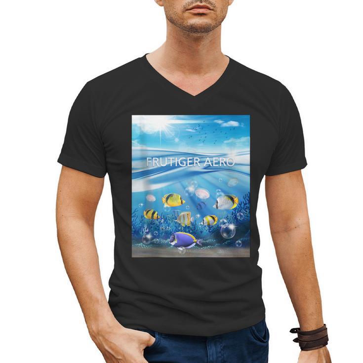 Frutiger Aero Aesthetic Tech Ocean Underwater Fishes Men's V-Neck T-Shirt