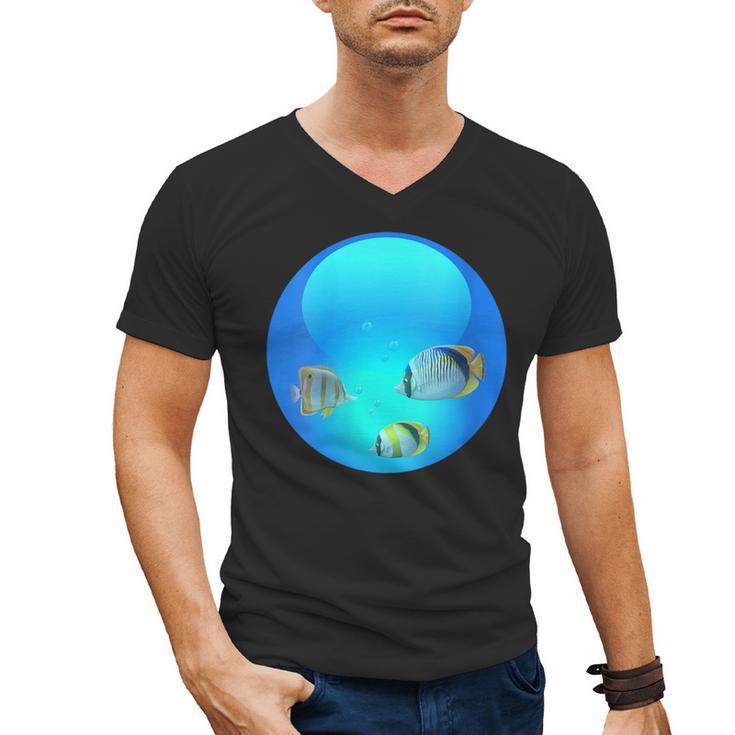 Frutiger Aero Aesthetic Tech Orb Fishes Men's V-Neck T-Shirt