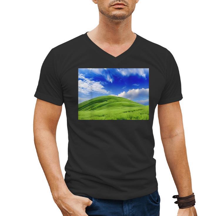 Frutiger Aero Meadow Aesthetic Y2k 2000s Ironic Nostalgic Men's V-Neck T-Shirt