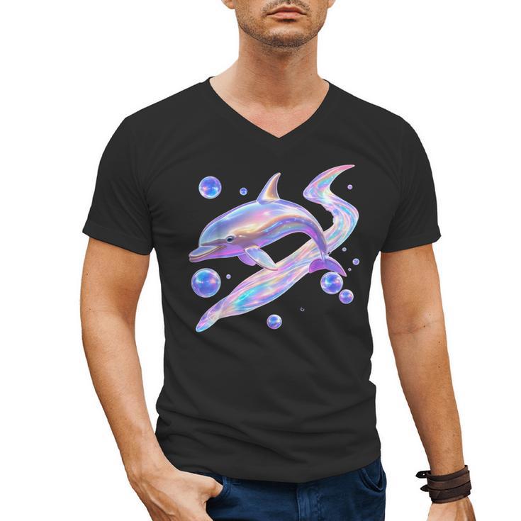Frutiger Aero Y2K Chrome Dolphin Men's V-Neck T-Shirt