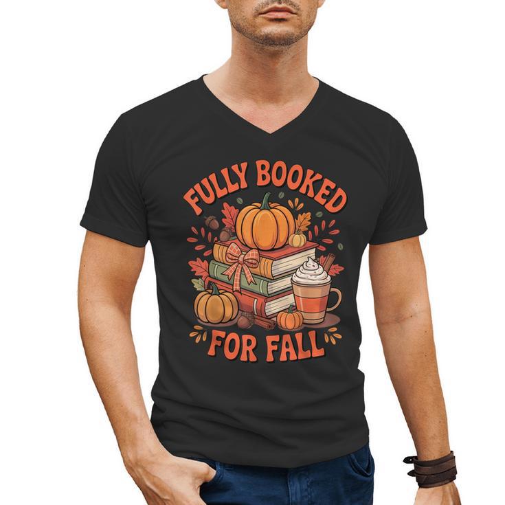 Fully Booked For Fall Books Pumpkin Autumn Thanksgiving Men's V-Neck T-Shirt