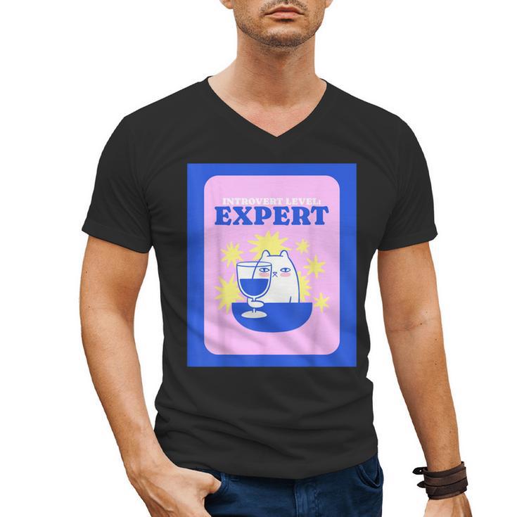 Fun Cute Introvert Cat Character With Wine Men's V-Neck T-Shirt