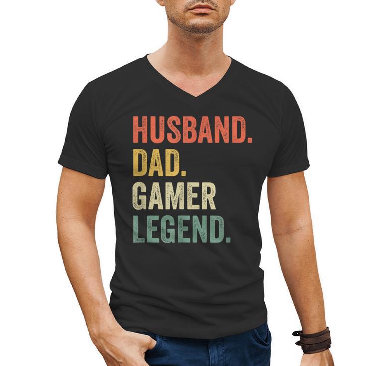Gamer Husband Dad Video Game Legend Father's Day Men's V-Neck T-Shirt