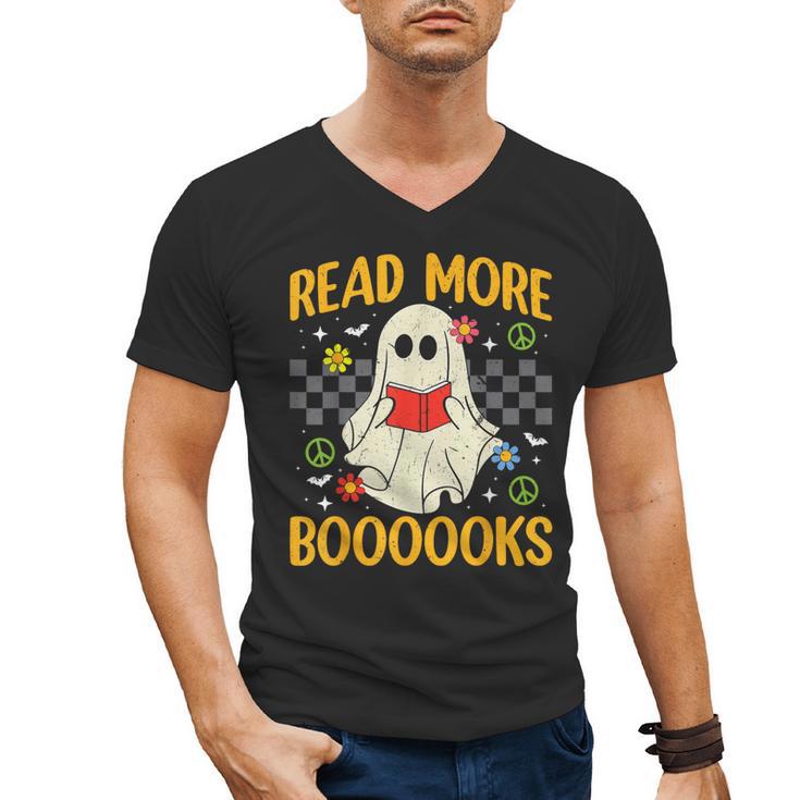 Ghost Reading Books Teacher Student Halloween Read More Book Men's V-Neck T-Shirt