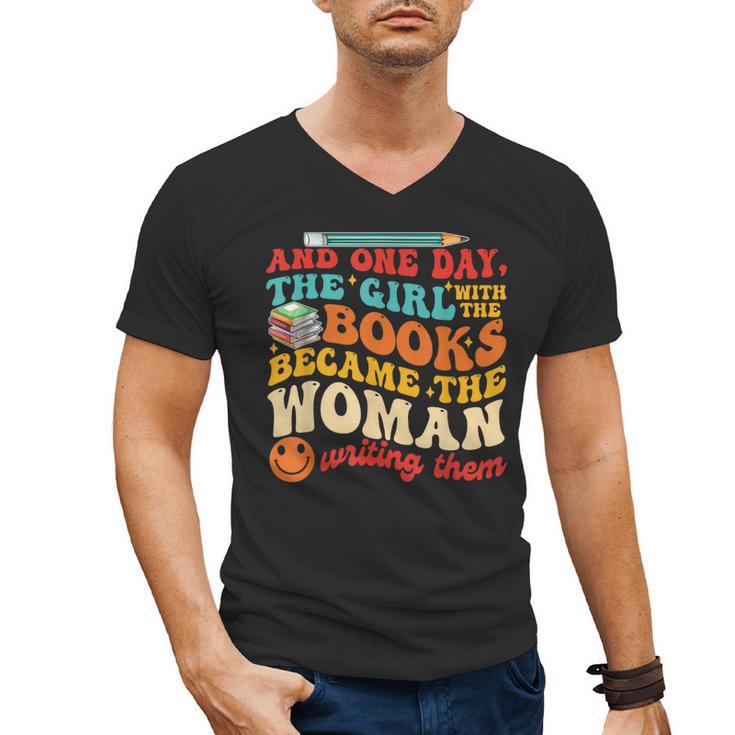 The Girl With The Books Became The Woman Writing Them Men's V-Neck T-Shirt