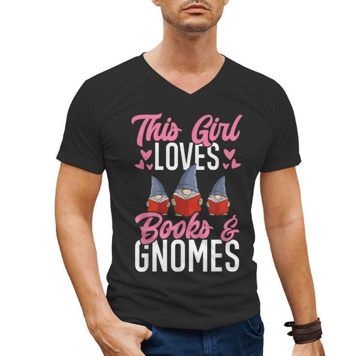 This Girl Loves Books And Gnomes Gardener Dwarf Garden Gnome Men's V-Neck T-Shirt