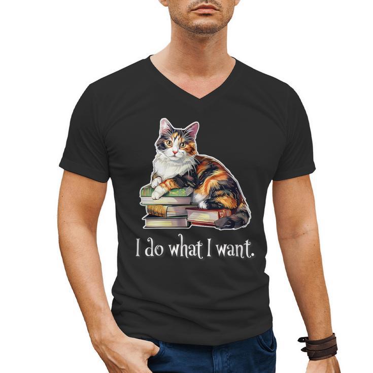 Girls Books I Do What I Want Calico Cat Lover Men's V-Neck T-Shirt