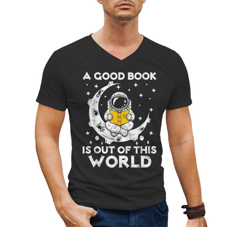Good Book Is Out Of This World Astronaut Moon Space Reading Men's V-Neck T-Shirt