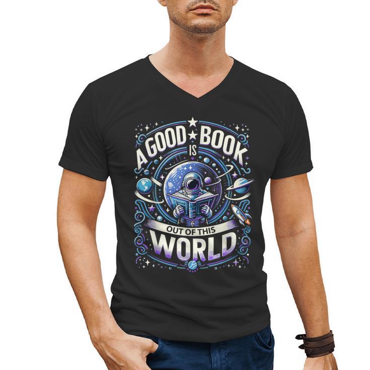 A Good Book Is Out Of This World Shirt Astronaut Reading Men's V-Neck T-Shirt
