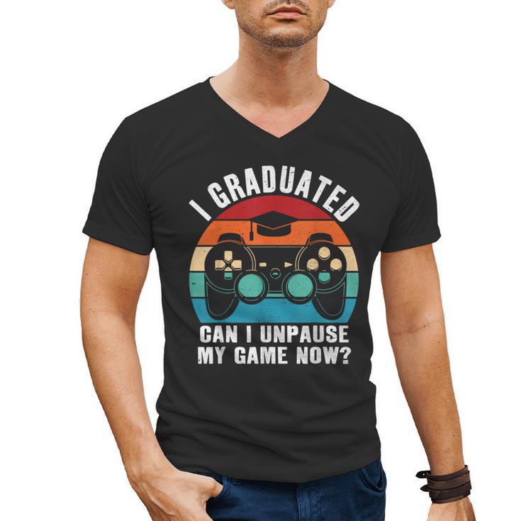 I Graduated Can I Unpause My Game Now Retro Graduation Men's V-Neck T-Shirt