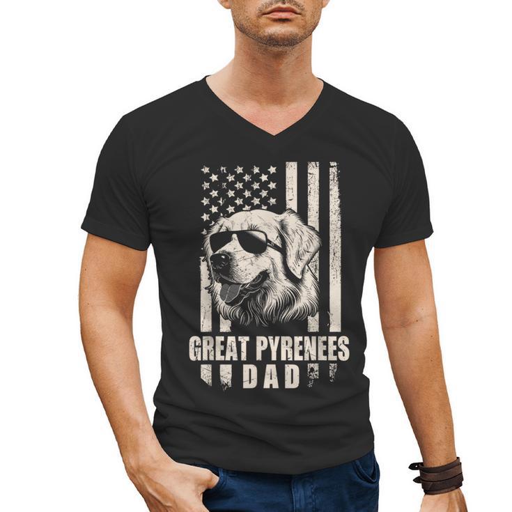 Great Pyrenees Dog Dad American Flag For Father Men Men's V-Neck T-Shirt
