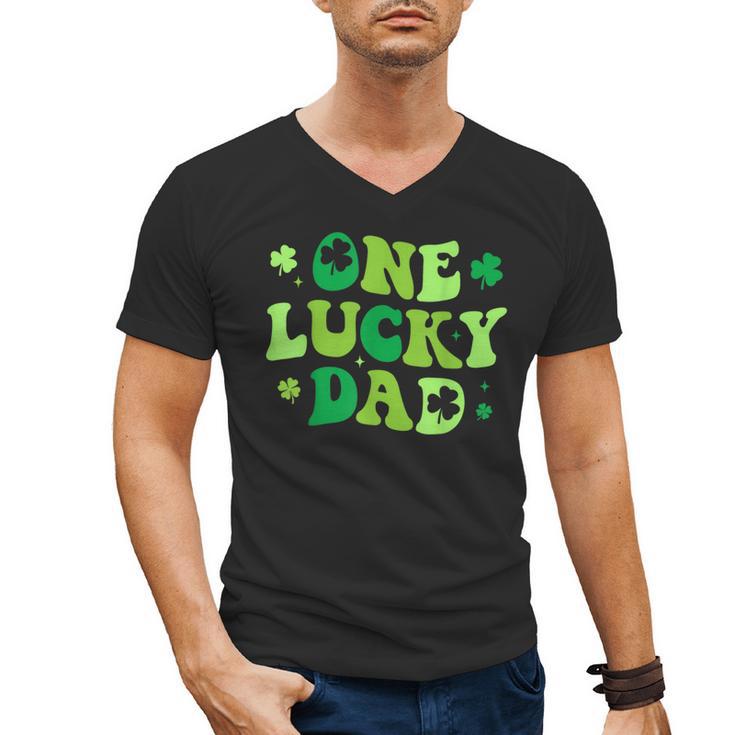 Groovy St Patrick's Day Apparel One Lucky Dad Shirt  Small Modern Groovy St Patrick's Day Shirt Men's V-Neck T-Shirt