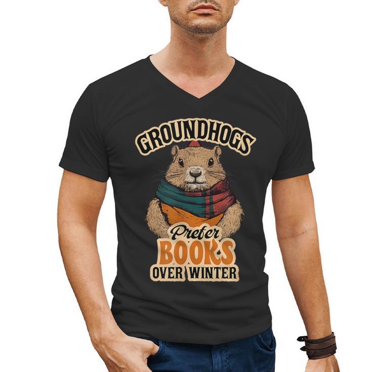 Groundhogs Prefer Books Over Winter February Men's V-Neck T-Shirt