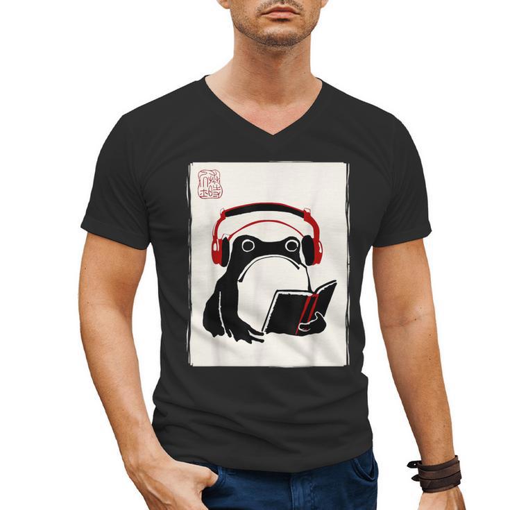 Grumpy Frog Books Music Kawaii Ink Japanese Men's V-Neck T-Shirt