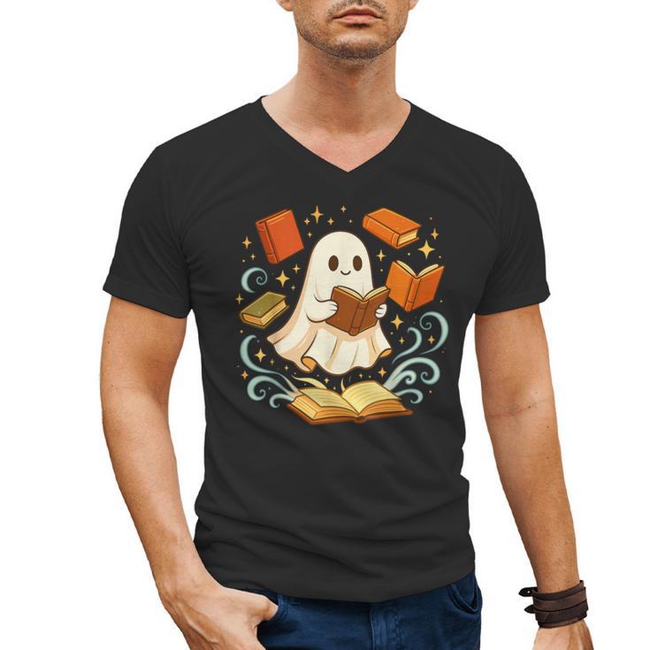 Halloween Cute Ghost Shirt Reading Books Ghost Men's V-Neck T-Shirt