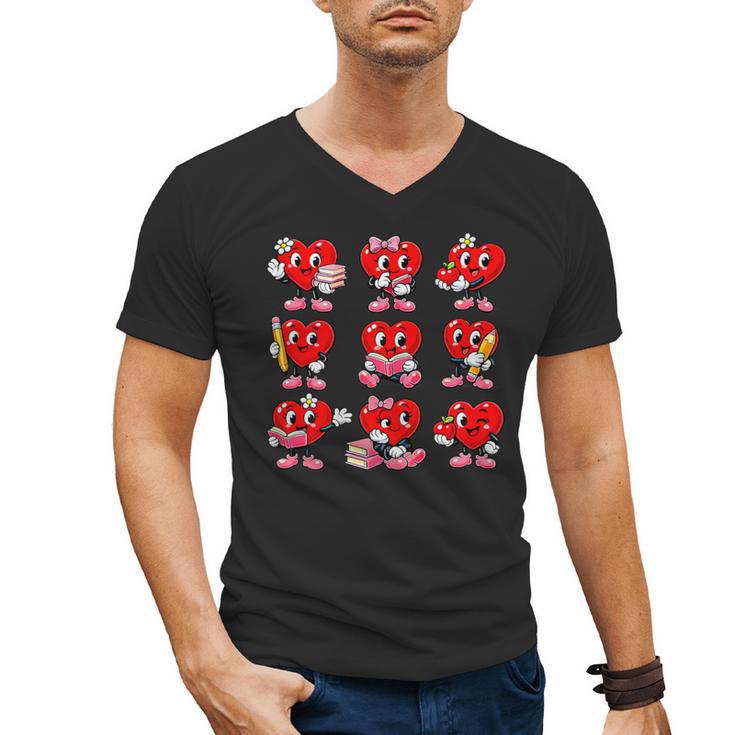 Heart Reading Books Valentine’s Day Girl And Boy Book Lovers Men's V-Neck T-Shirt