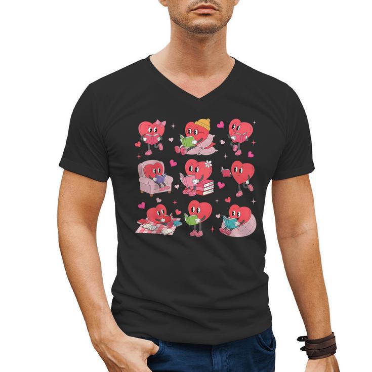 Hearts Reading Book Lovers All Booked For Valentine Men's V-Neck T-Shirt