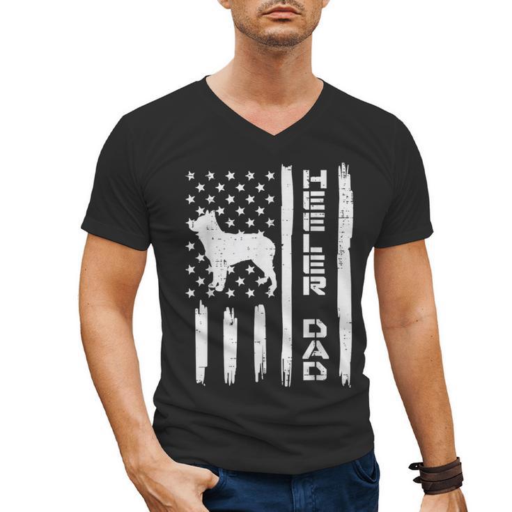 Heeler Dad Flag Vintage Blue Red Cattle Dog Patriot Men Men's V-Neck T-Shirt