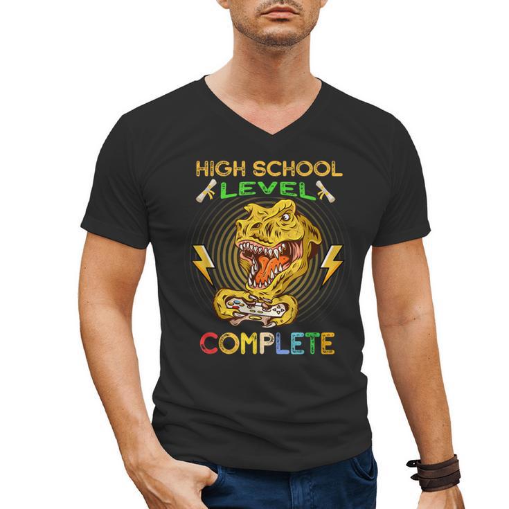 High School Level Complete Gamer Graduation Dinosaur 2021 Men's V-Neck T-Shirt