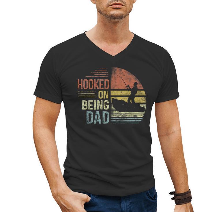 Hooked On Being Dad Fishing Dad Father's Day Men's V-Neck T-Shirt