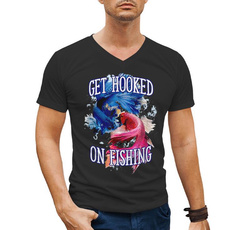 Hooked On Fishing Introvert Sayings Antisocial Quotes Men's V-Neck T-Shirt