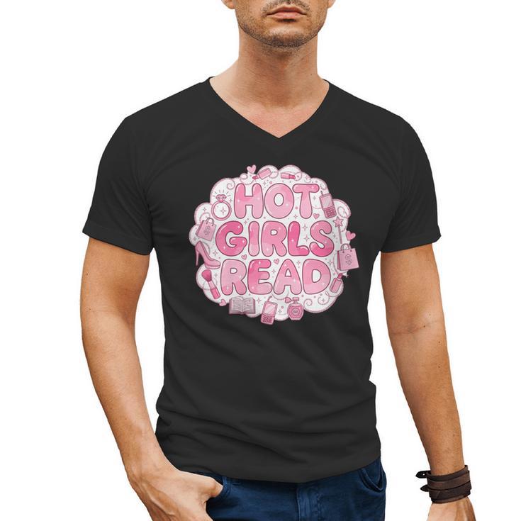 Hot Girls Read Pink Aesthetic Book Lover Reading Men's V-Neck T-Shirt