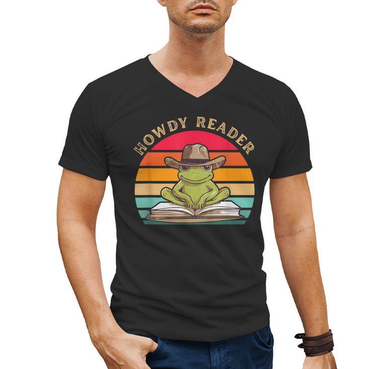 Howdy Reader Frog Reading Book Vintage Men's V-Neck T-Shirt