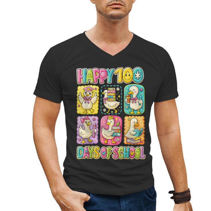 HUGvyn Happy 100 Days Of School Teacher Goose Preppy Books Men's V-Neck T-Shirt