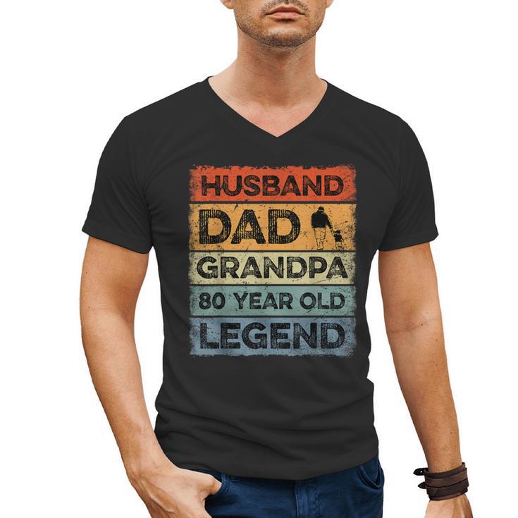 Husband Dad Grandpa 80 Year Old Legend 80th Birthday Vintage Men's V-Neck T-Shirt