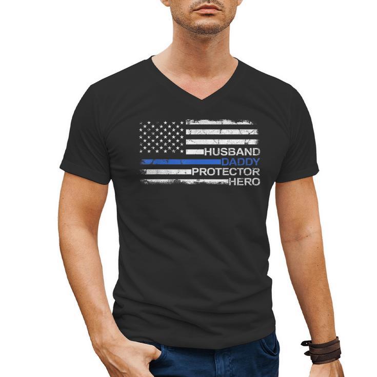 Husband Daddy Protector Hero Police Officer Father Dad Men's V-Neck T-Shirt