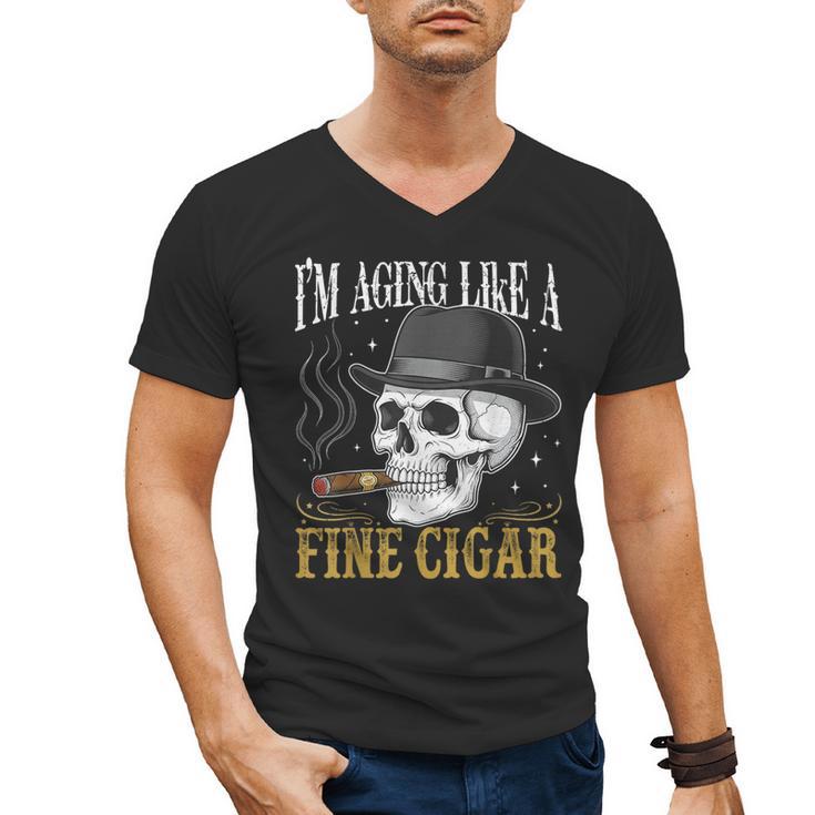 I'm Aging Like a Fine Cigar Skull Dad Retro Adult Men's V-Neck T-Shirt