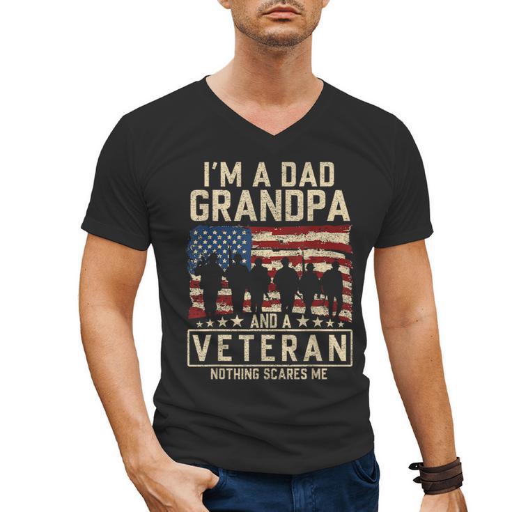 I'm A Dad Grandpa And Veteran Patriotic US Flag Veterans Day Men's V-Neck T-Shirt