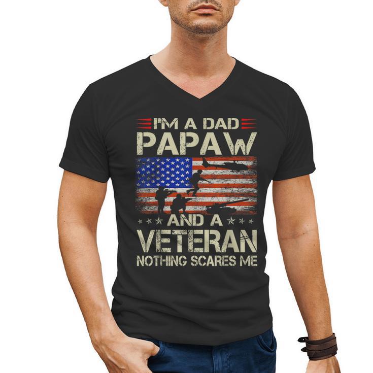 I'm A Dad Papaw And Veteran Retro Dad Papa Grandpa Men's V-Neck T-Shirt