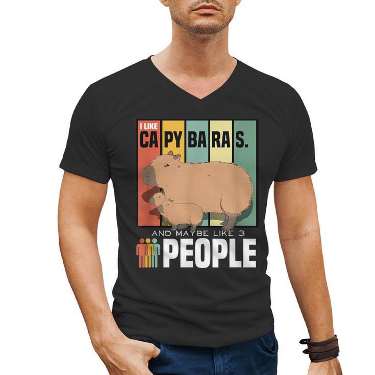 Introvert Capybara Rodent Animal Lover Antisocial Retro Men's V-Neck T-Shirt