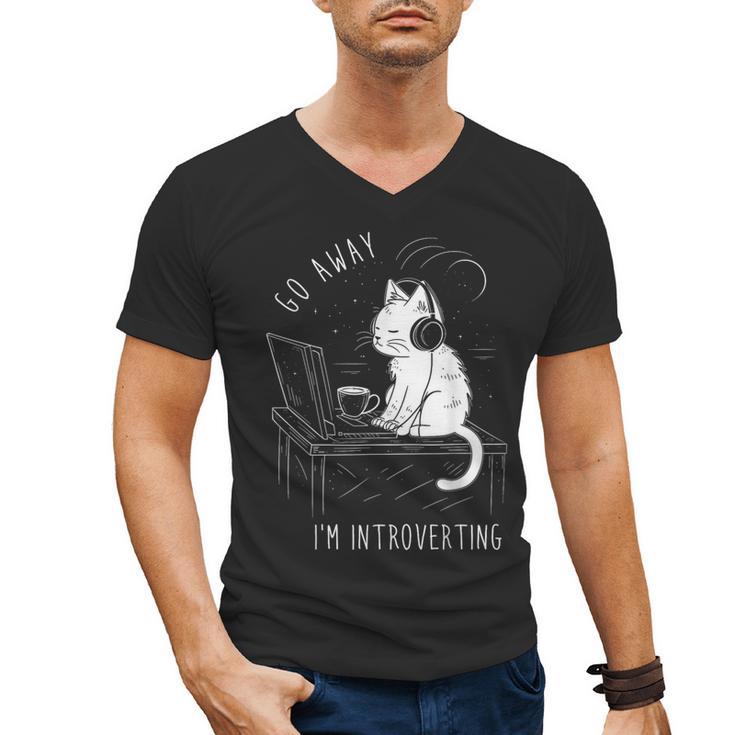 Introvert Cat With Coffee On Computer Antisocial Emo Goth Men's V-Neck T-Shirt