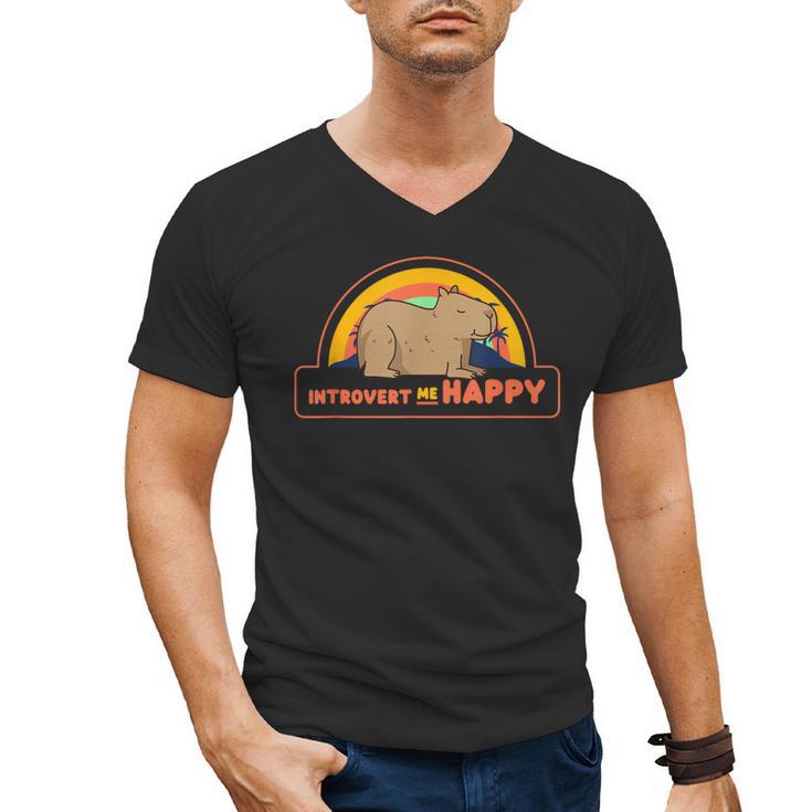 Introvert Me Happy Retro Sunset Capybara Tee Men's V-Neck T-Shirt