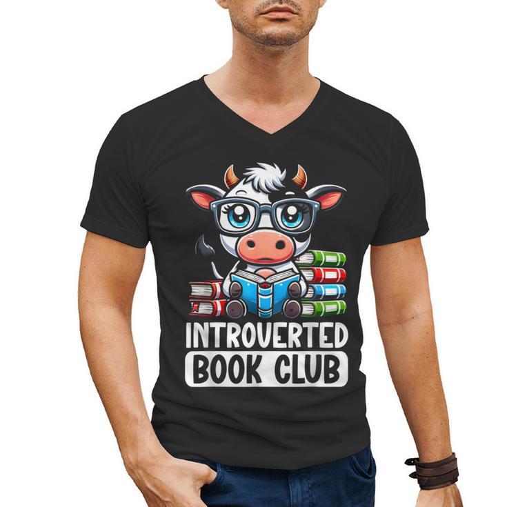 Introverted Book Club Reading Lover Cow Men's V-Neck T-Shirt