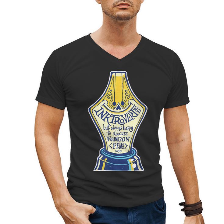 Introverted Fountain Pen Enthusiast Smiling Face Men's V-Neck T-Shirt