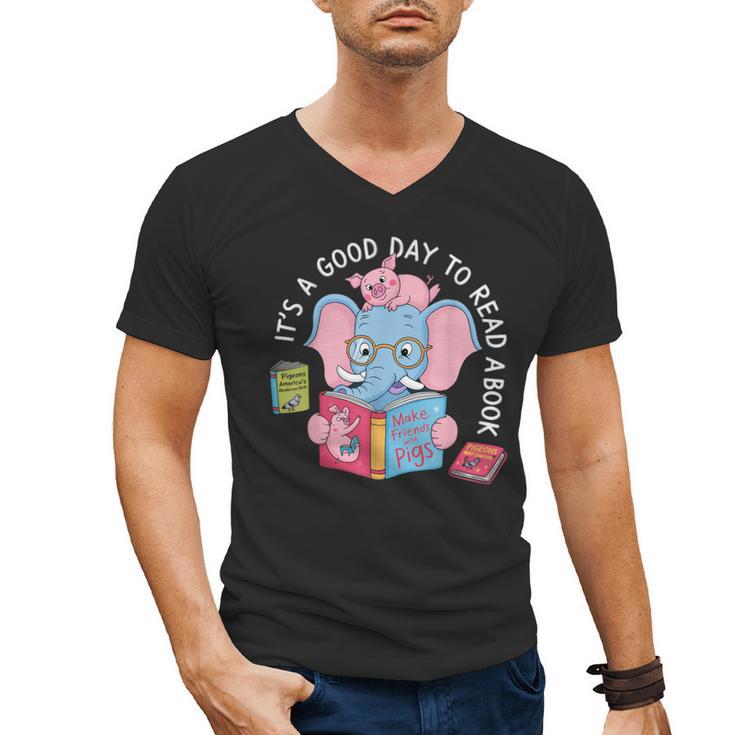 Its A Good Day To Read A Book Cute Elephant And Pig Edition Men's V-Neck T-Shirt