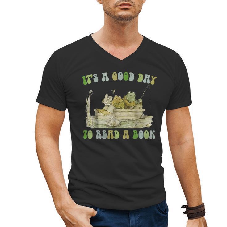 It's A Good Day To Read A Book Shirt Frog Reading Book Men's V-Neck T-Shirt