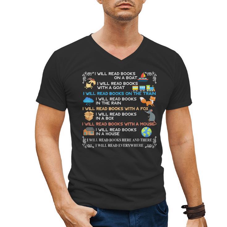 IWill Read Books On A Boat & Everywhere Reading Kids Men's V-Neck T-Shirt