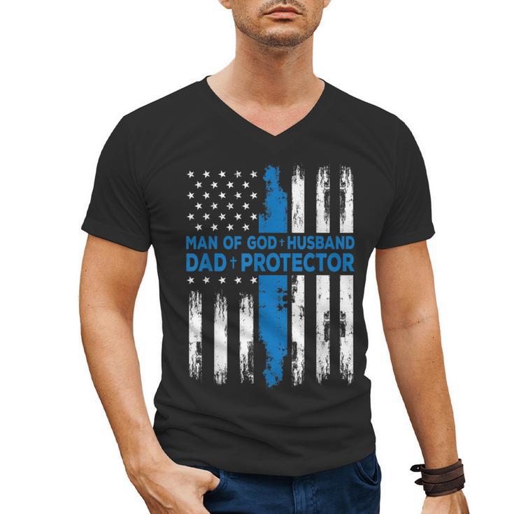 Jesus God Religious Man Of God Husband Dad Protector Men's V-Neck T-Shirt