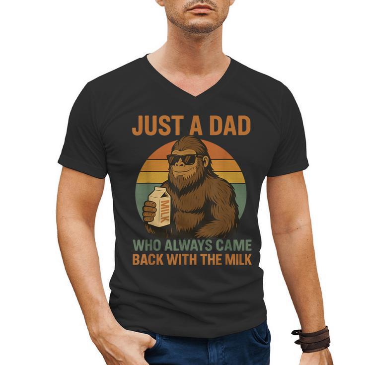 Just A Dad Who Always Came Back With The Milk Bigfoot Men's V-Neck T-Shirt