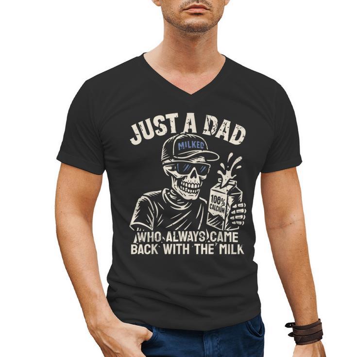 Just A Dad Who Always Came Back With The Milk Shirt Skeleton Men's V-Neck T-Shirt