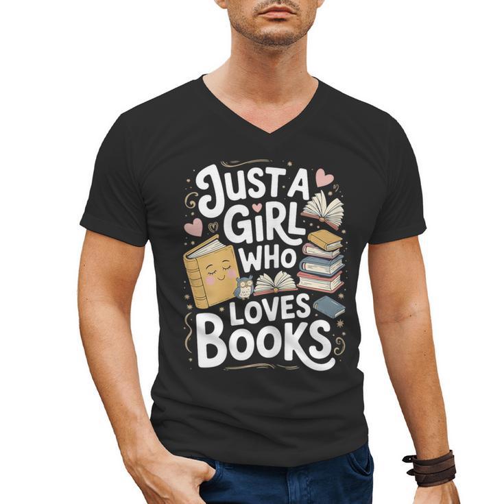 Just a Girl Who Loves Books Bookish Readers Book Lover Girls Men's V-Neck T-Shirt